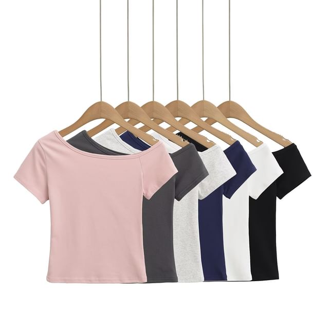 Asiris-One-Shoulder Short-Sleeve Plain Ribbed T-Shirt