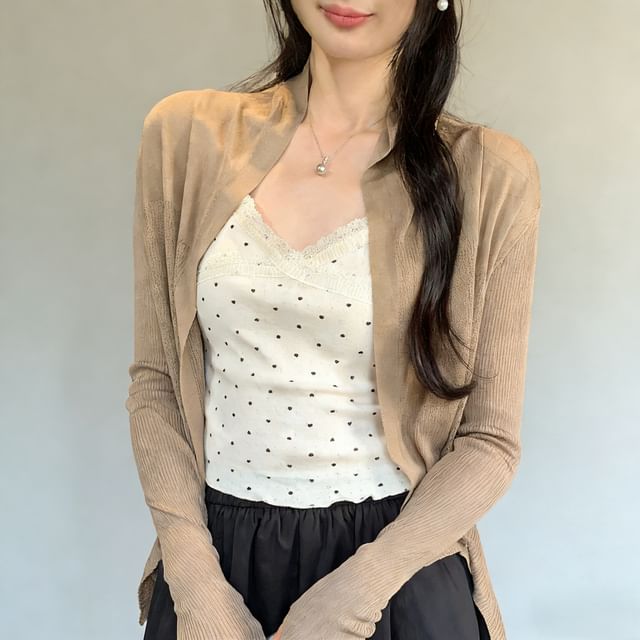 Asiris-Plain Ribbed Open Front Cardigan