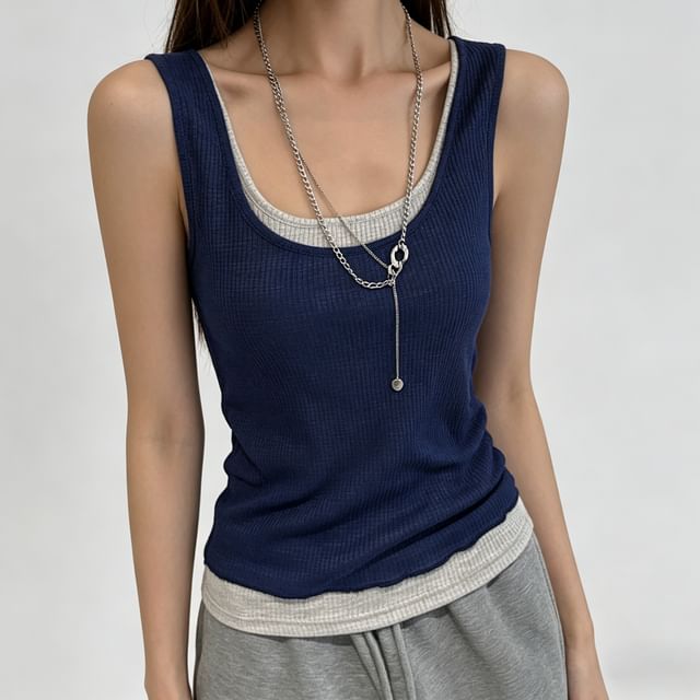 Asiris-Round Neck Mock Two Piece Tank Top