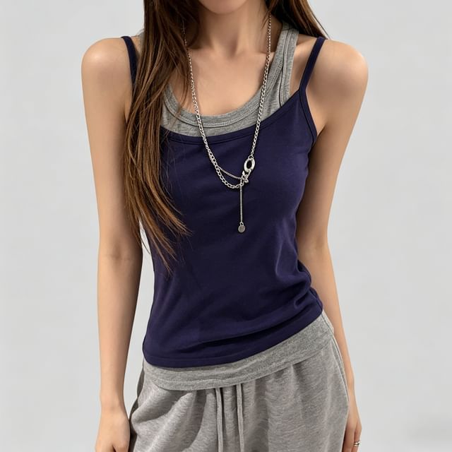Asiris-Round Neck Mock Two Piece Tank Top