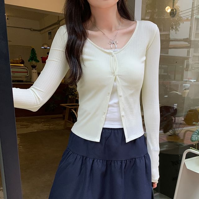 Asiris-Round Neck Plain Button Up Cardigan