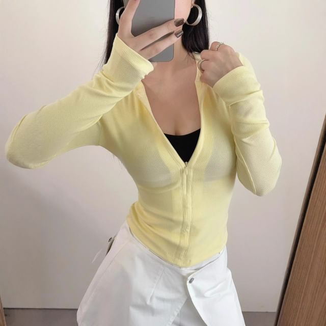 Asiris-Round Neck Plain Zip Yoga Jacket