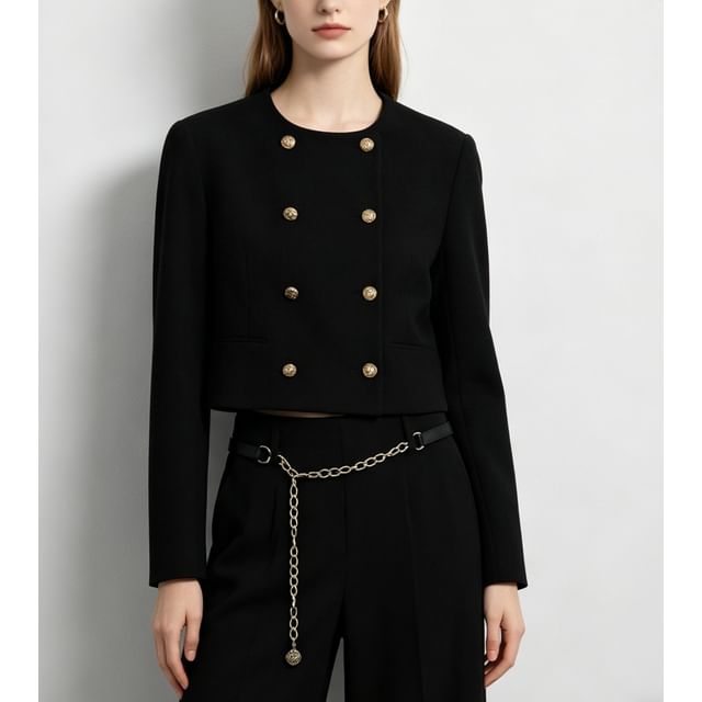 Asiris-S Round Neck Plain Double-Breasted Jacket