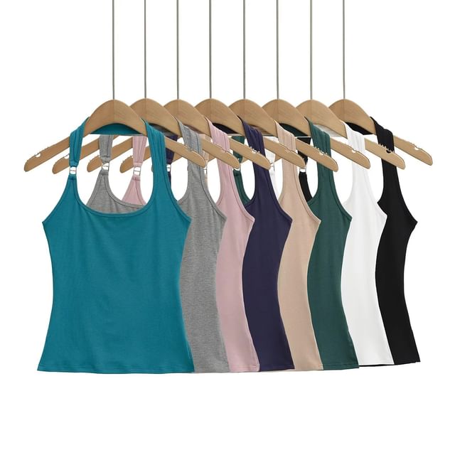Asiris-Scoop Neck Plain Halter Top