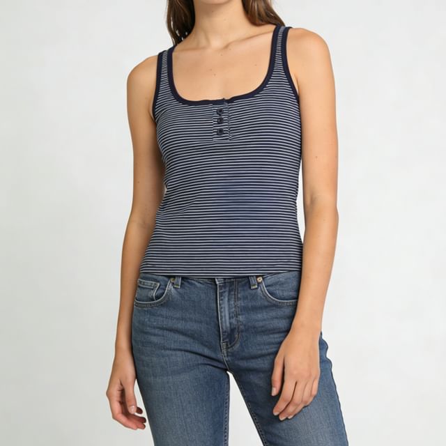 Asiris-Scoop Neck Striped Crop Tank Top
