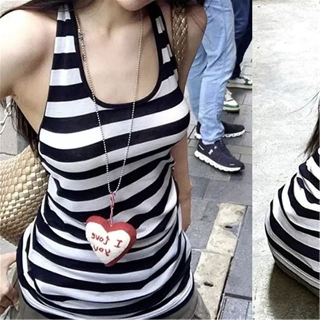 Asiris-Scoop Neck Striped Halter Top