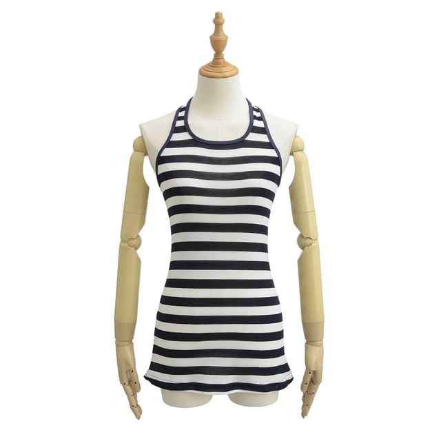 Asiris-Scoop Neck Striped Halter Top