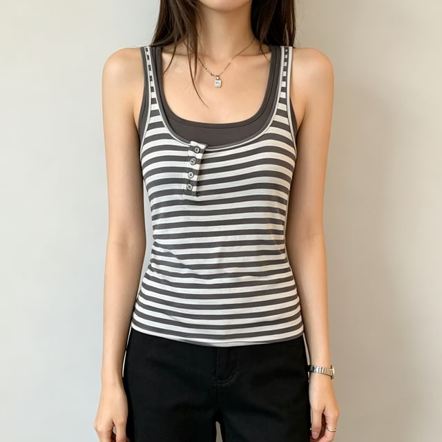 Asiris-Scoop Neck Striped Tank Top