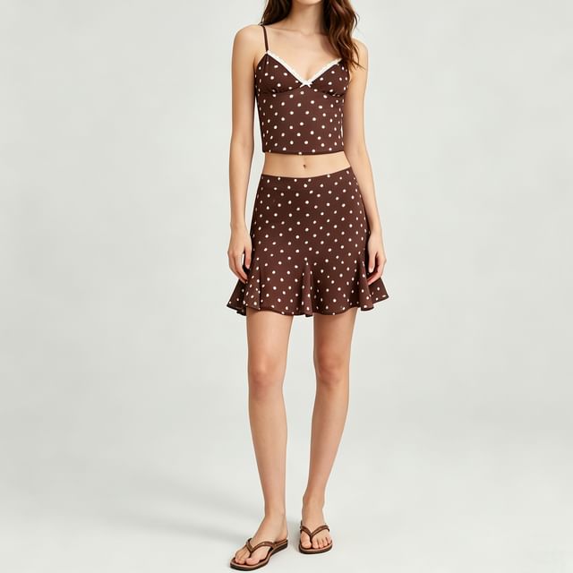 Asiris-Set Spaghetti Strap V-Neck Patterned Camisole Top Mid Rise Mini Mermaid Skirt
