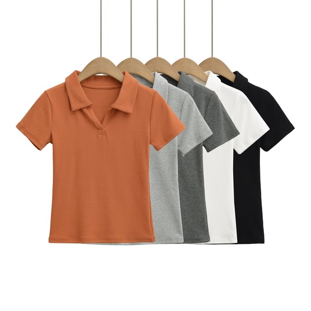 Asiris-Short-Sleeve Collar Plain Tee