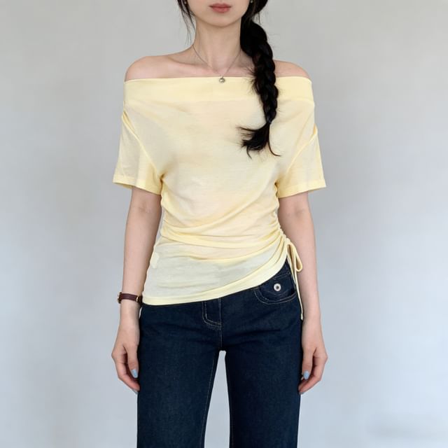 Asiris-Short-Sleeve Cowl Neck Plain T-Shirt