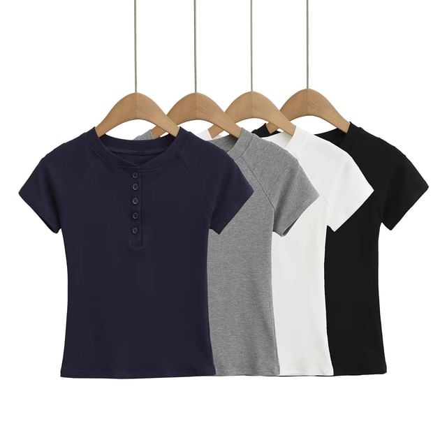 Asiris-Short-Sleeve Half Buttoned Plain Top