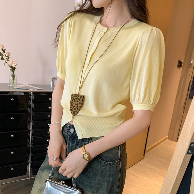 Asiris-Short Sleeve Round Neck Plain Cardigan