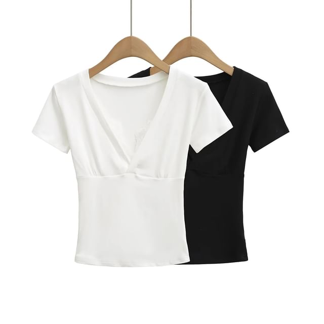 Asiris-Short-Sleeve V-Neck Plain T-Shirt