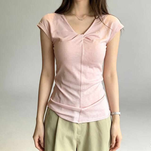Asiris-Short-Sleeve V-Neck Plain T-Shirt
