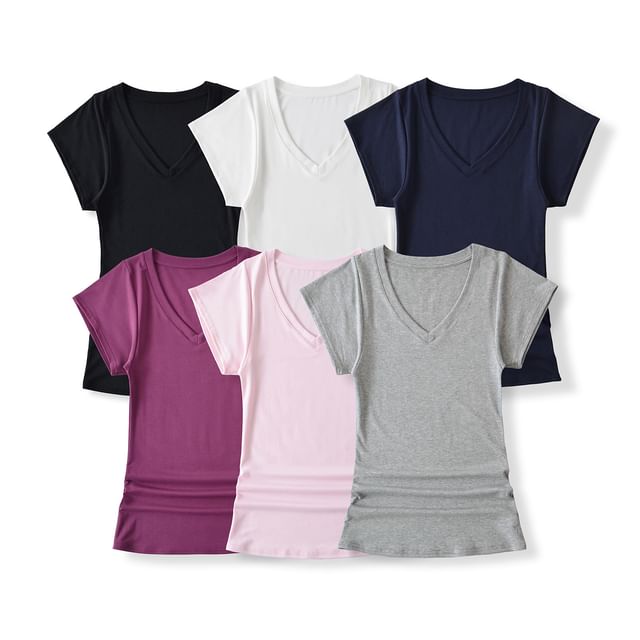 Asiris-Short-Sleeve V-Neck Plain Tee