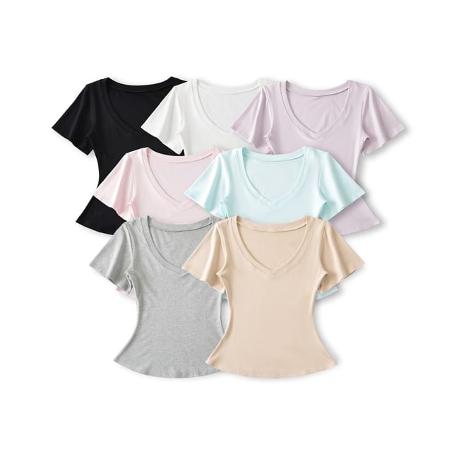 Asiris-Short Sleeve V-Neck Plain Tee