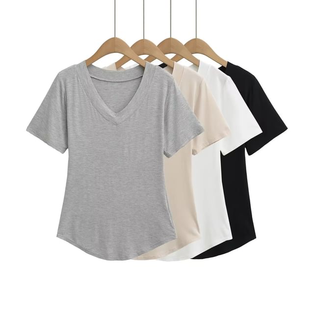 Asiris-Short-Sleeve V-Neck Plain Tee