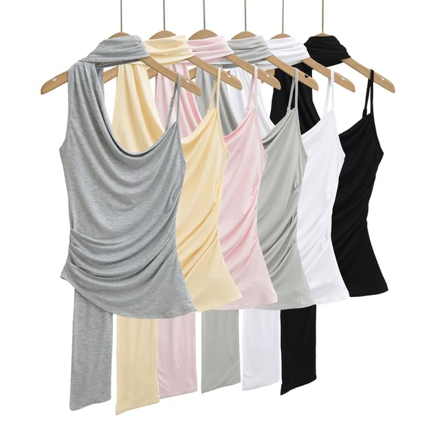 Asiris-Sleeveless Asymmetrical Plain Crop Top