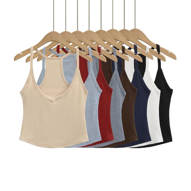 Asiris-Sleeveless Racerback Plain Crop Top