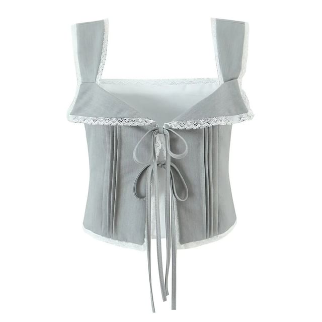 Asiris-Sleeveless Square Neck Lace Panel Crop Top