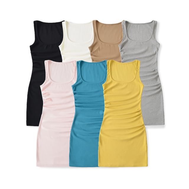 Asiris-Sleeveless Square Neck Plain Mini Bodycon Dress