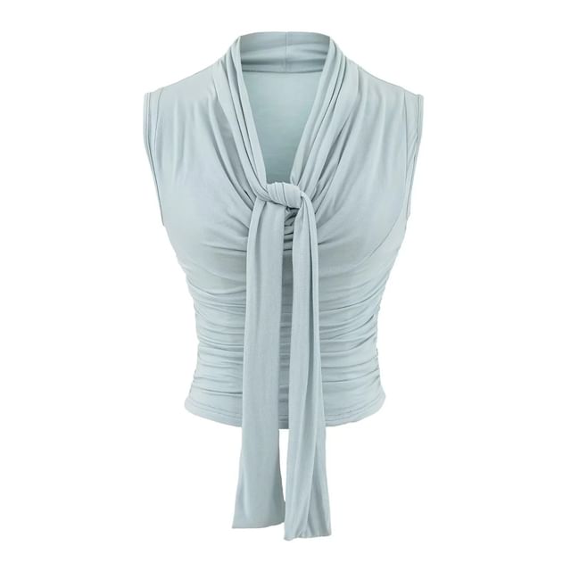 Asiris-Sleeveless V-Neck Plain Crop Top