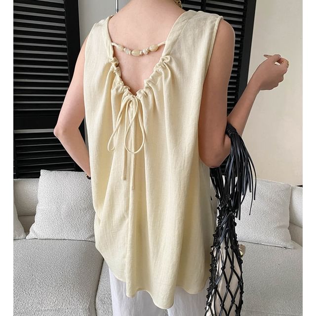 Asiris-Sleeveless V-Neck Plain Top