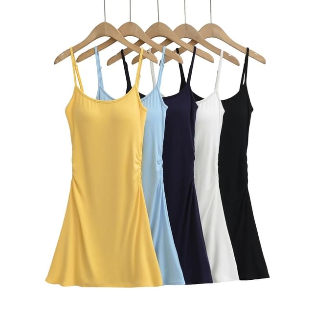 Asiris-Spaghetti Strap Plain Mini A-Line Dress