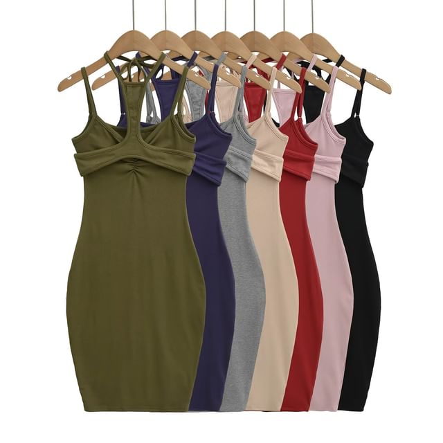 Asiris-Spaghetti Strap Plain Strappy Sheath Dress