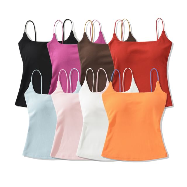 Asiris-Spaghetti Strap Scoop Neck Plain Camisole Top