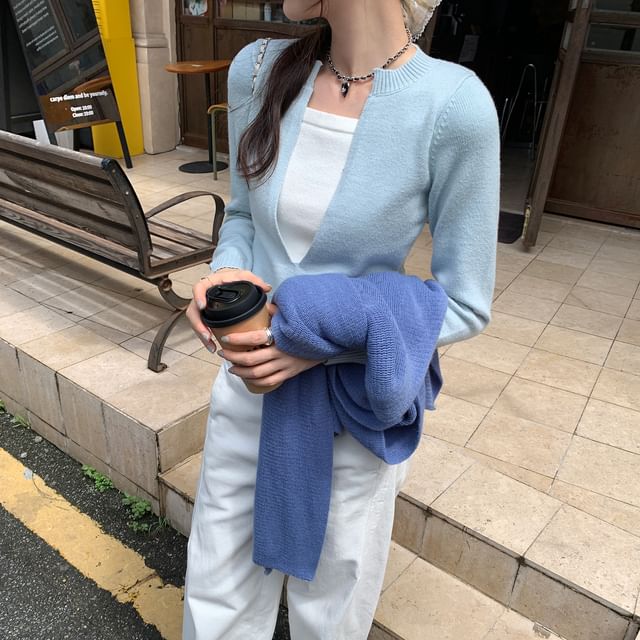 Asiris-Two Tone Mock Two-Piece Sweater
