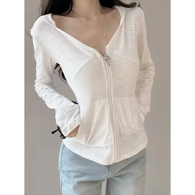 Asiris-V-Neck Melange Zip Hoodie