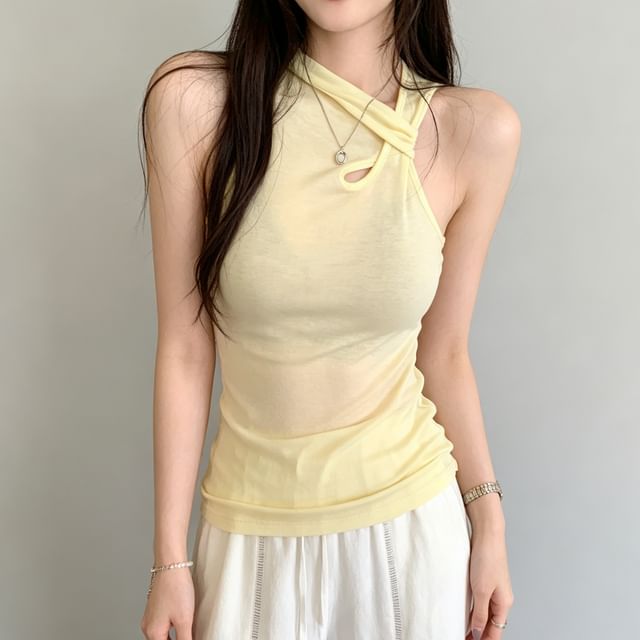 Asiris-V-Neck Plain Twisted Tank Top