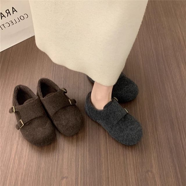 Asterisk-Buckle Detail Woolen Slip-On Loafers