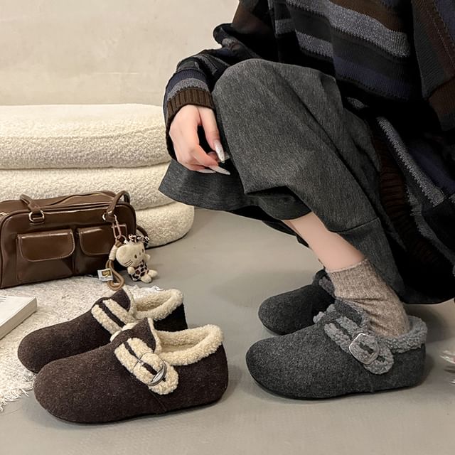 Asterisk-Buckle Fleece-Lined Platform Shoes