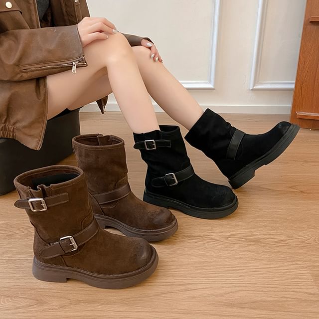 Asterisk-Buckled Platform Short Boots