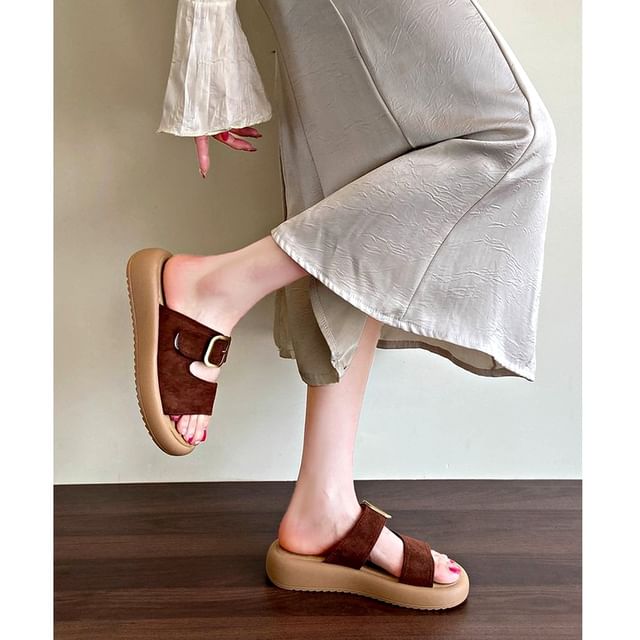 Asterisk-Buckled Platform Slide Sandals