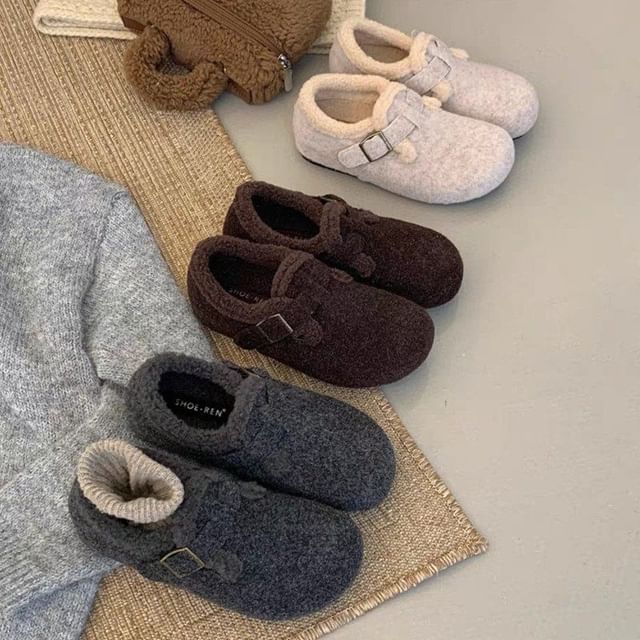 Asterisk-Buckled Strap Fleece Ankle Snow Boots