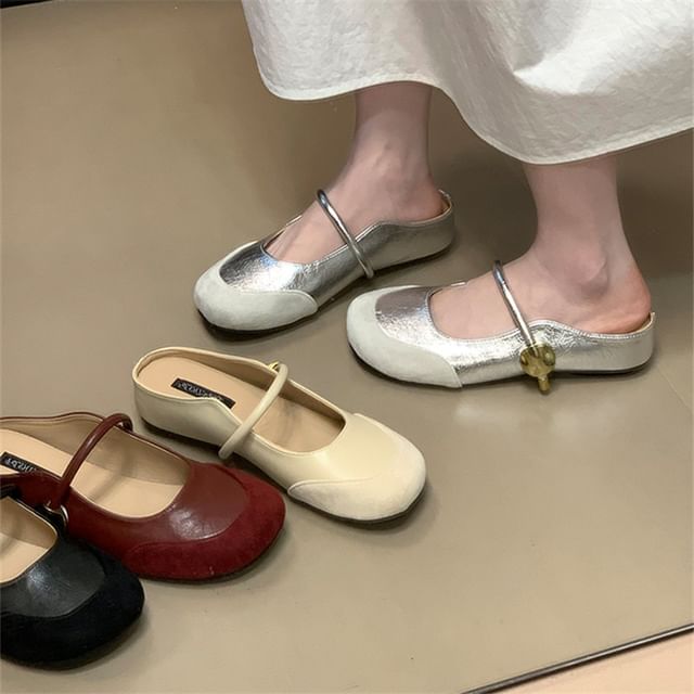 Asterisk-Faux Leather Mary Jane Mules