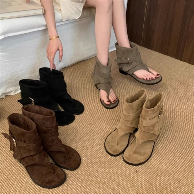 Asterisk-Faux Suede Plain Short Thong Boots
