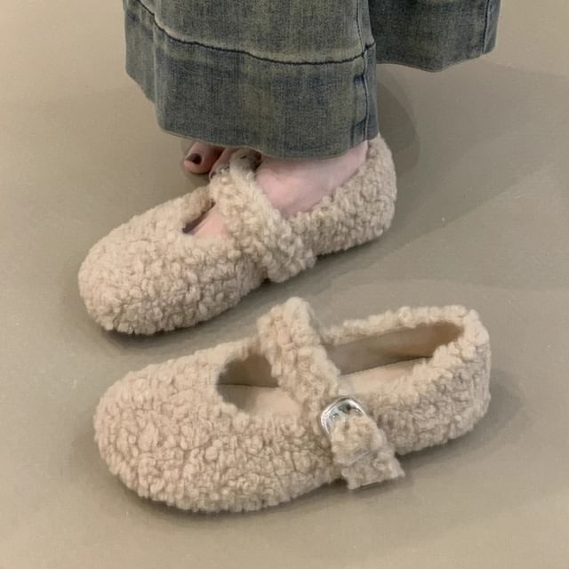 Asterisk-Fleece Mary Jane Flats