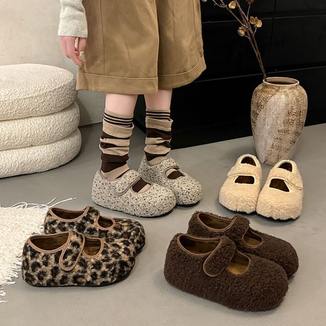 Asterisk-Fleece Platform Mary Jane Shoes