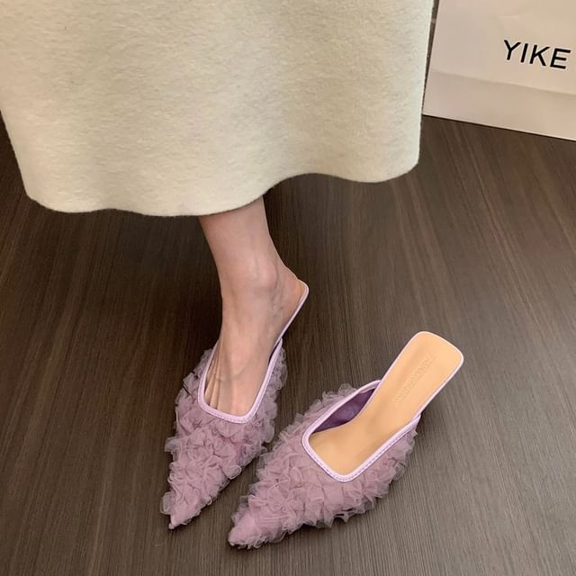 Asterisk-Kitten Heel Pointed Toe Mesh Mules