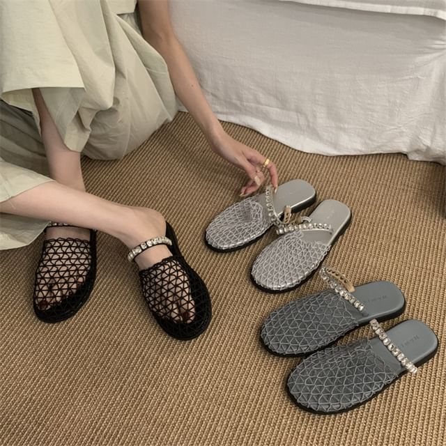 Asterisk-Mesh Rhinestone Mules