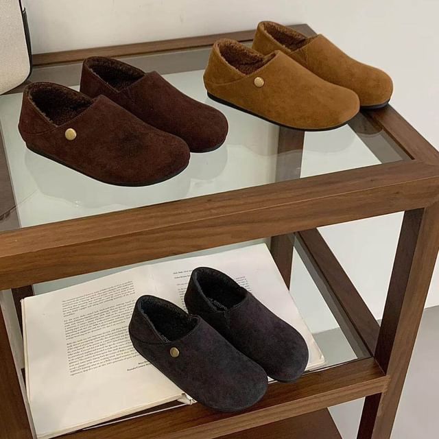Asterisk-Plain Fleece Lined Buckled Loafers