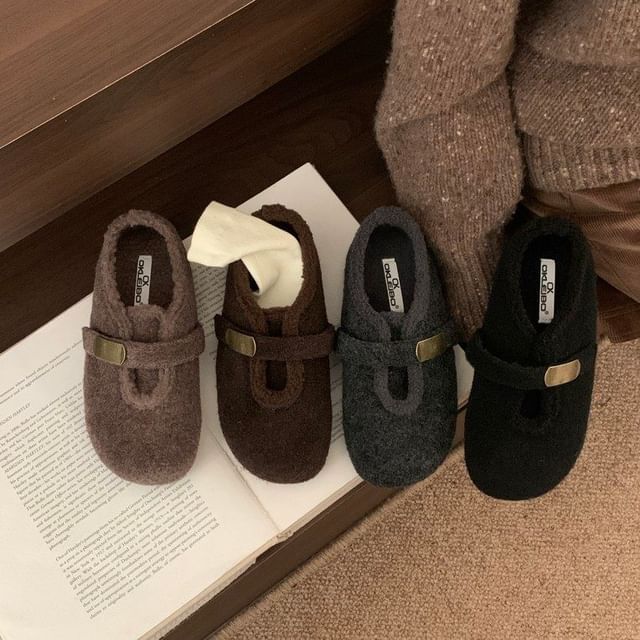 Asterisk-Plain Fleece Trim Mary Jane Shoes