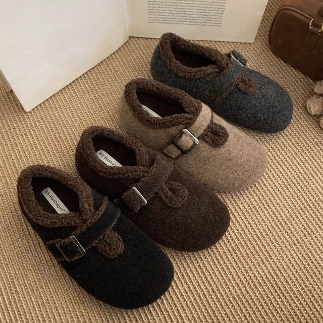 Asterisk-Plain Fleece Trim Mary Jane Shoes