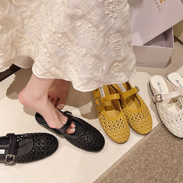 Asterisk-Plain Woven Mesh Mules