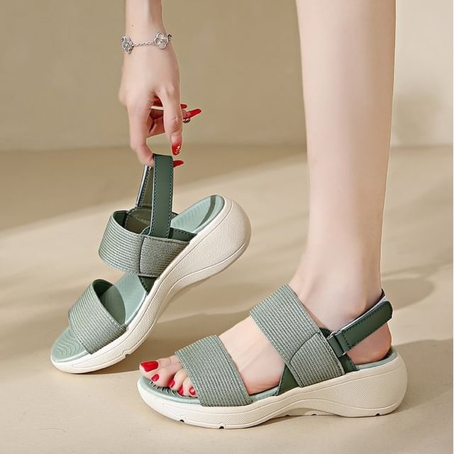 Asterisk-Platform Adhesive Strap Slingback Sandals